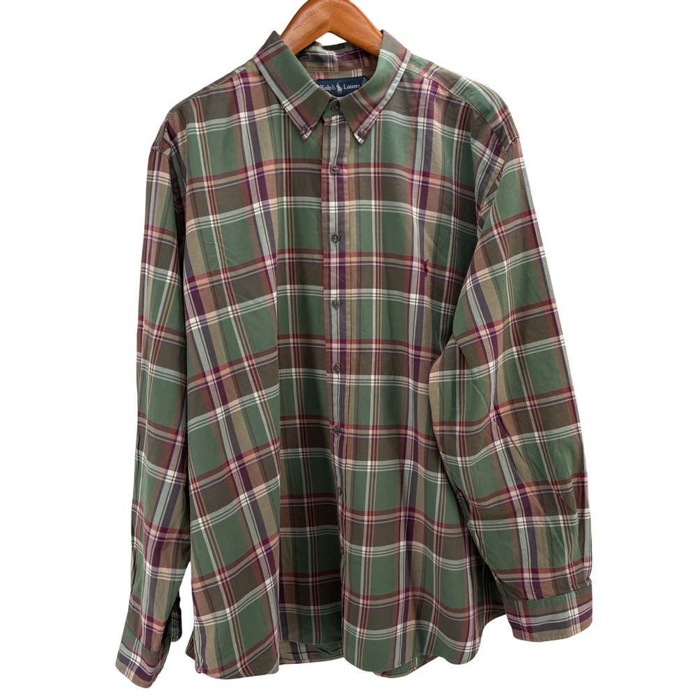 Ralph Lauren Mens 2XB Classic‎ Fit Plaid Button Down Shirt Green Purple Long Slv